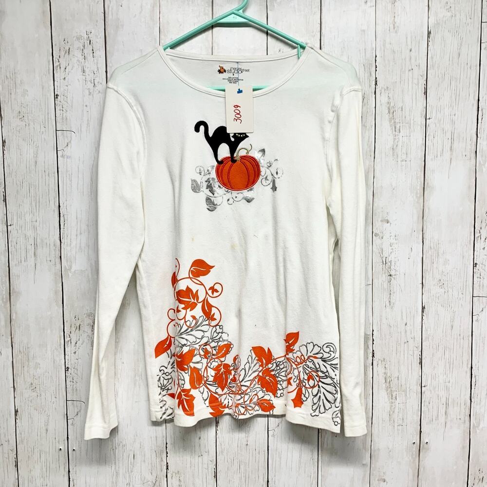 Mercer Street Studio Shirt Women Size Small White Cotton Round Neck Long Sleeve